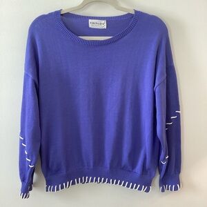 First Love Purple Crewneck Sweater with White Whipstitch Detail